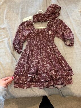 NORALEE Maroon Floral Ruffle-Hem Dress
